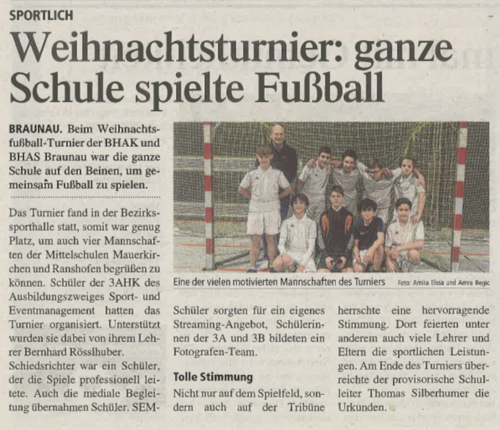 Eine Bescchreibung des Fussballturniers mit einem Foto